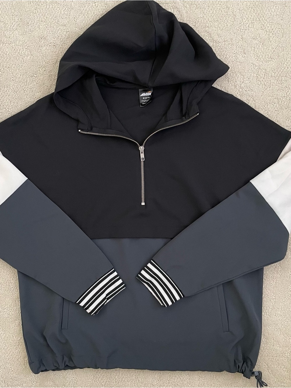 Avia Black, Charcoal & White Colorblock Half-Zip Hoodie